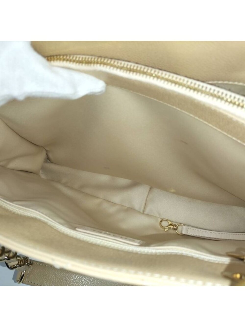 Chanel Gst Chain Tote Bag Quilted Caviar Leather Beige - Picture 8 of 10